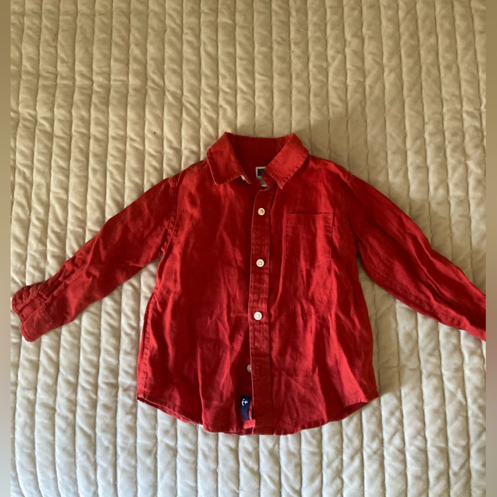 Janie and Jack Red Linen Button Down Shirt | 18-24 months